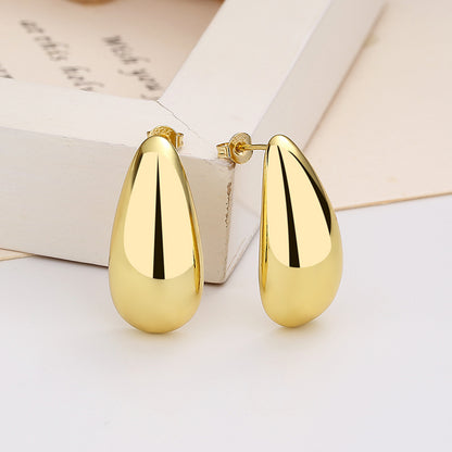 Fashion Jewelry Water Drop Glossy 16k Real Gold Plating Simple And Elegant Earrings