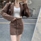 Blazer High Waist A Line Skirt Coffee Color Hong Kong Style Suit Women