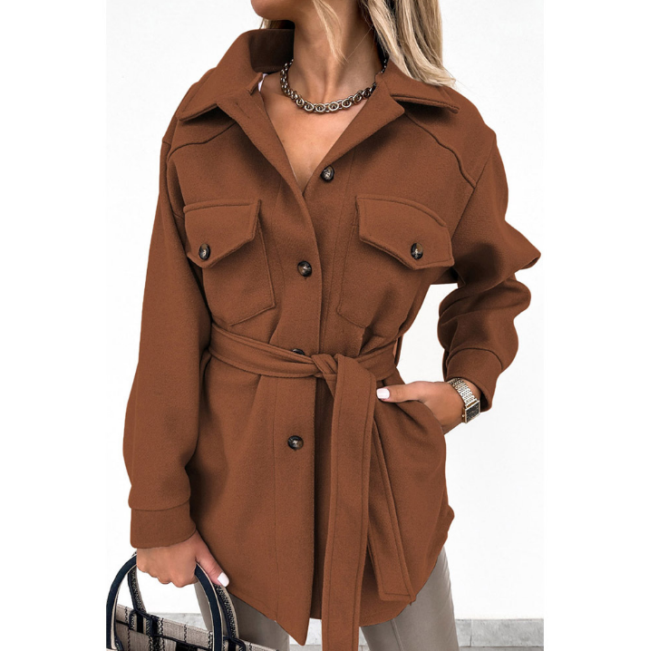 Casual Solid Color Lapel Tie Trench Coat Jacket