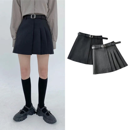 Pure Color Pleated Skirt Short Skirt Women Casual Simple Skirt